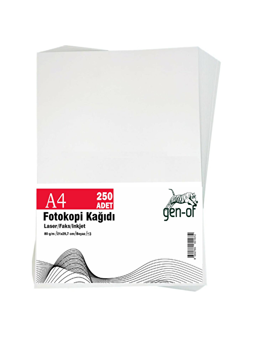 Gen-of A4 Fotokopi Kağıdı Beyaz 250 Adet 1 Paket 80  gr