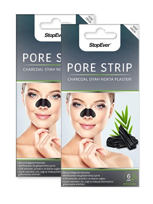 Stopever Tüm Cilt Tipleri Charcoal Pore Strip Kömürlü Siyah Nokta Plasteri -6X2 Adet Tek Kullanımlık