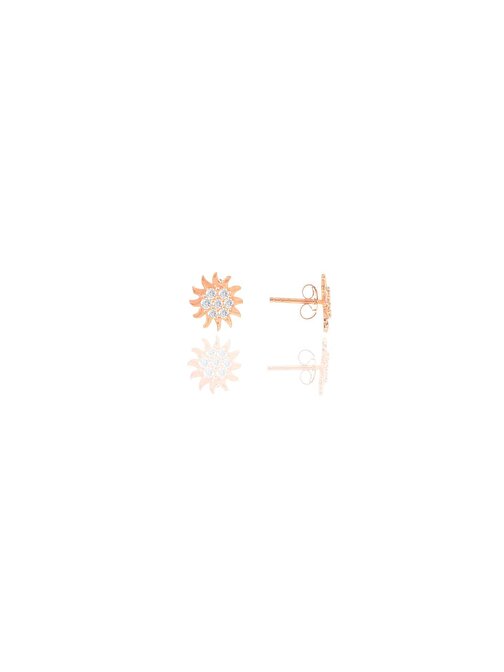 Gümüş rose  zirkon taşlı mini güneş küpe SGTL11245ROSE
