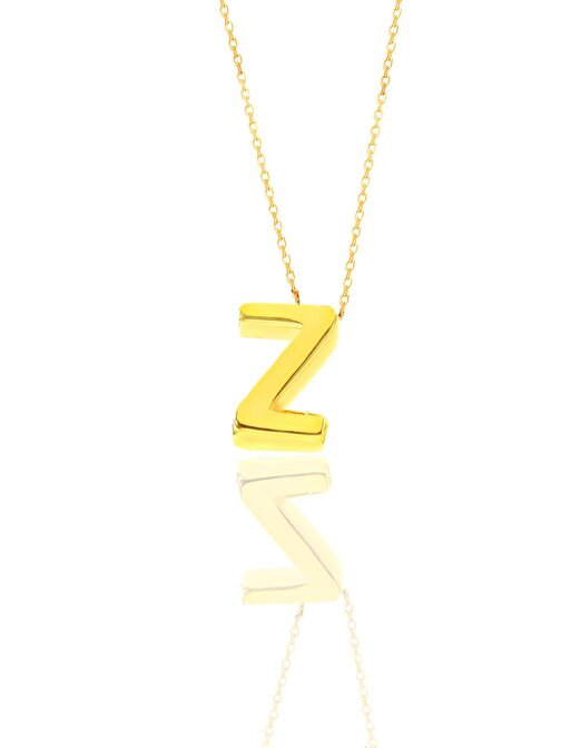 Gümüş altın yaldızlı üç boyutlu minimal Z harf kolye SGTL11180Z