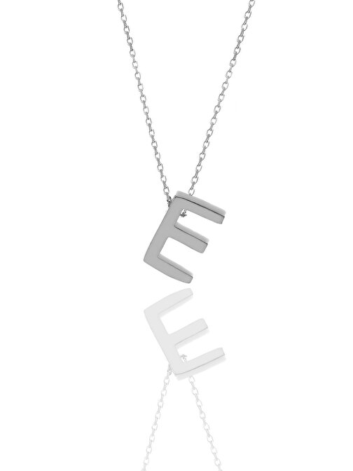 Gümüş rodyumlu üç boyutlu minimal  E harf kolye SGTL11181E