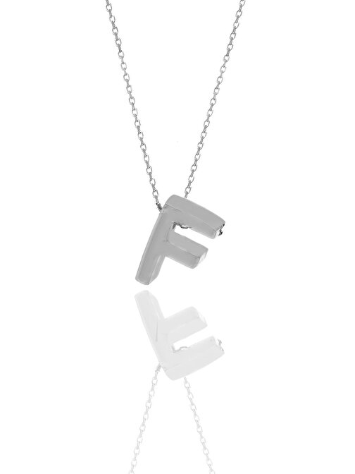 Gümüş rodyumlu üç boyutlu minimal F harf kolye SGTL11181F