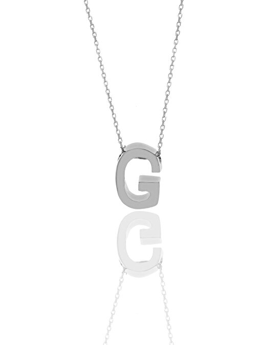 Gümüş rodyumlu üç boyutlu minimal G harf kolye SGTL11181G