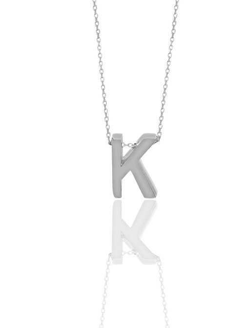 Gümüş rodyumlu üç boyutlu minimal K harf kolye SGTL11181K