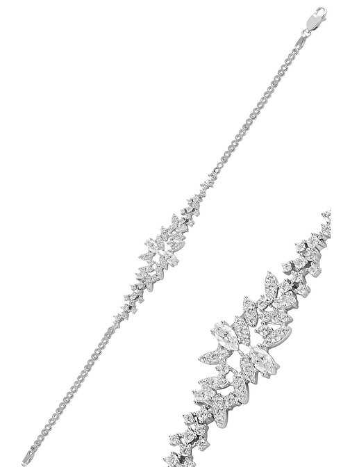Gümüş beyaz altın rodyumlu pırlanta modeli zirkon taşlı prenses gümüş bileklik SGTL11457