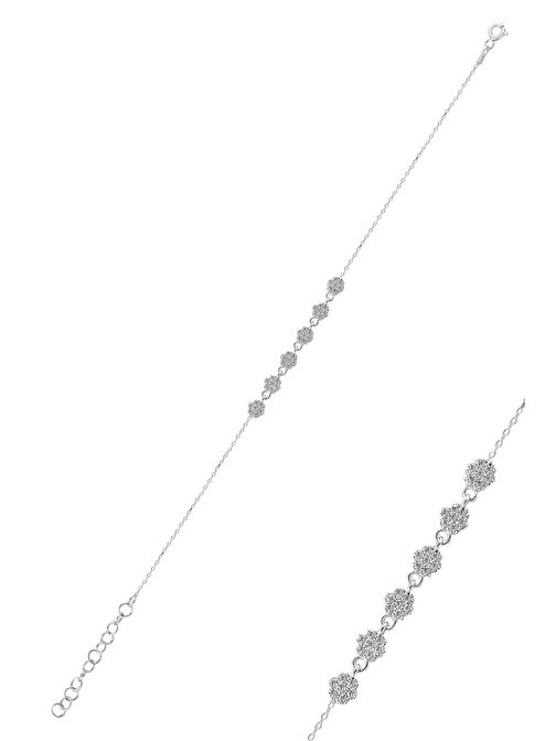 Gümüş rodyumlu zirkon taşlı çiçek bileklik SGTL10305RDJ