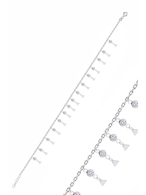Gümüş rodyumlu zirkon taşlı çift sıra üçgen pullu halhal SGTL10536RODAJ