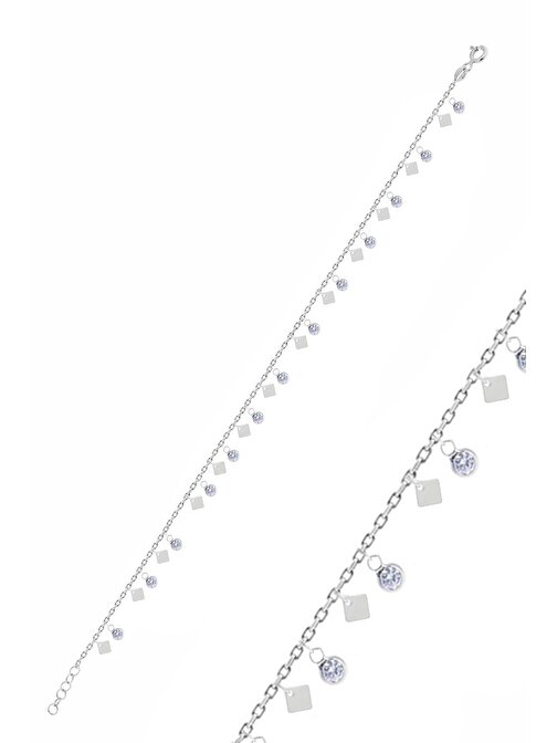Gümüş rodyumlu dilim zirkon taşlı pullu halhal SGTL10546RODAJ