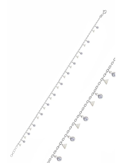 Gümüş rodyumlu zirkon taşlı üçgen pullu halhal SGTL10547RODAJ