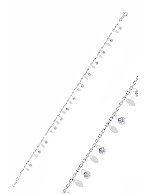 Gümüş rodyumlu  zirkon taşlı mekik pullu halhal SGTL10548RODAJ