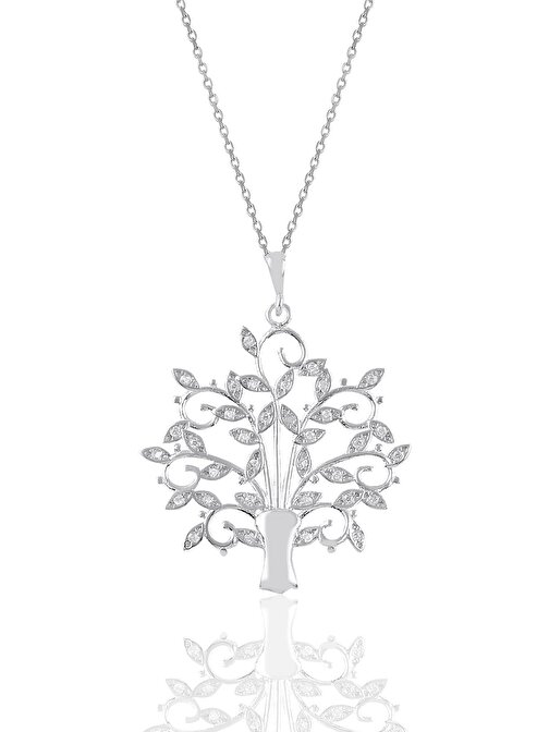 Gümüş rodyumlu zirkon taşlı  ağaç kolye