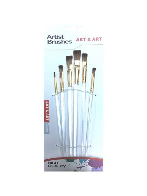 Art & Art 6'lı Düz Fırça Seti Şeffaf Akrilik Saplı