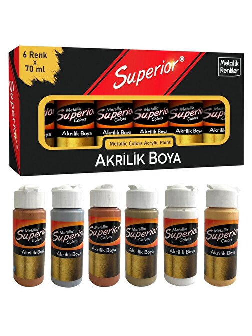 Superior Su Bazlı Akrilik Boya 70 Ml Şişe 6 Adet Yaldızlı Renkler