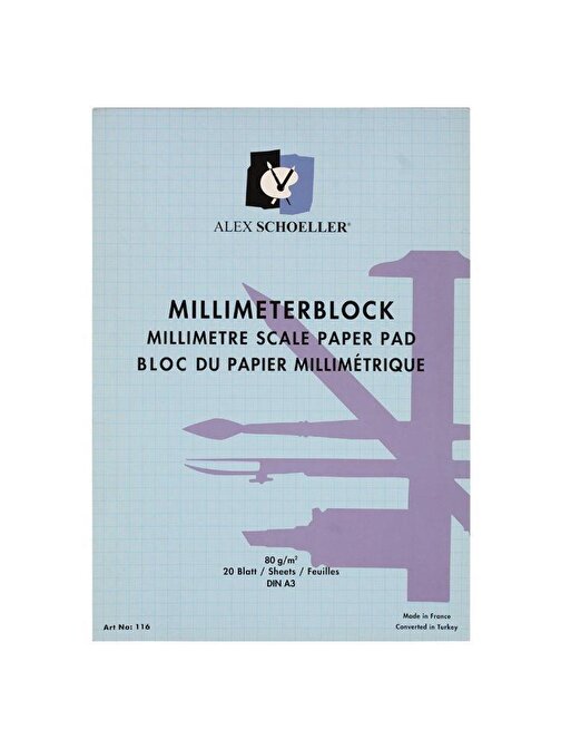 Alex Schoeller 29.7x42 A3 20 Sayfa Milimetrik Blok Mavi