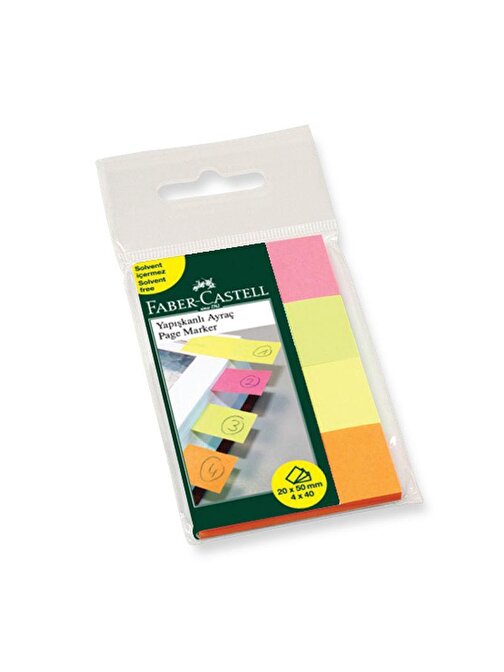 Faber Castell Dikdörtgen Post-it -  Not Kağıdı 4 Renk 20x50 mm 40 Yaprak