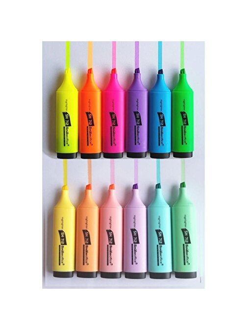 Scrikss Sh712 Pastel + Fosforlu İşaretleme Kalemi 12 Renk