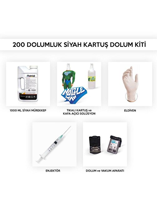 Photoink 5440 / 5442 / 5443 200 Dolumluk Siyah Kartuş Dolum Seti