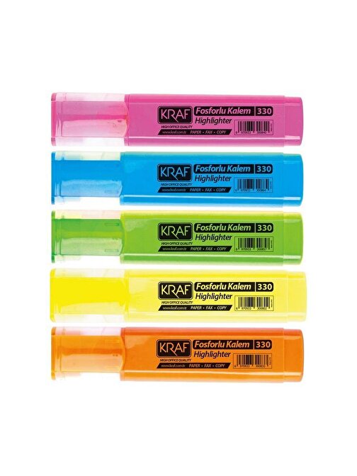 Kraf 330 Fosforlu İşaretleme Kalemi 5 Renk Set