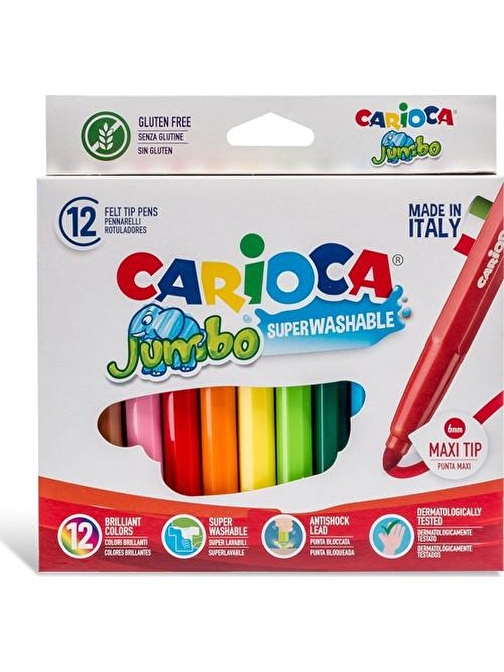 Carioca Jumbo Süper Yıkanabilir Keçeli Boya Kalemi 12'li 40569