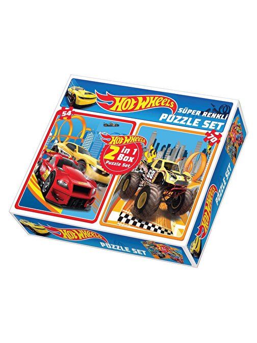 Dıytoy 1535 Süper Renkli 2'li Puzzle Set Hot Wheels 54+70 Parça Puzzle