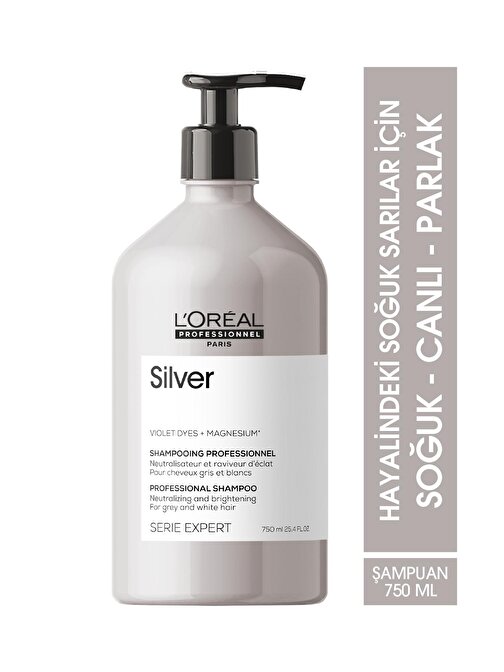 L'Oreal Professionnel Serie Expert Silver Çok Açık Sarı Beyaz - Gri Saçlar İçin Renk Dengeleyici Mor Şampuan 750 ml