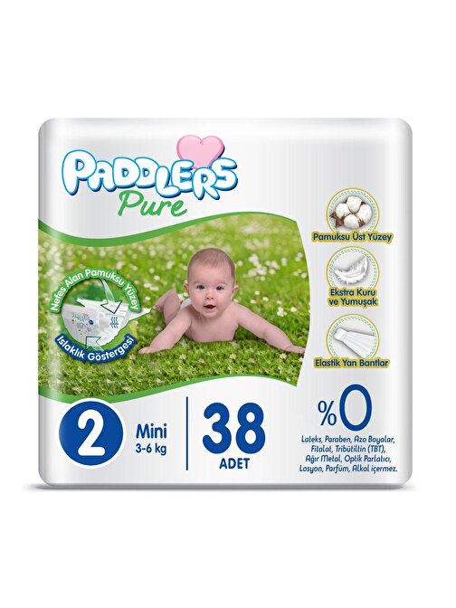 Paddlers Pure 3 - 6 kg 2 Numara Bebek Bezi 38 Adet