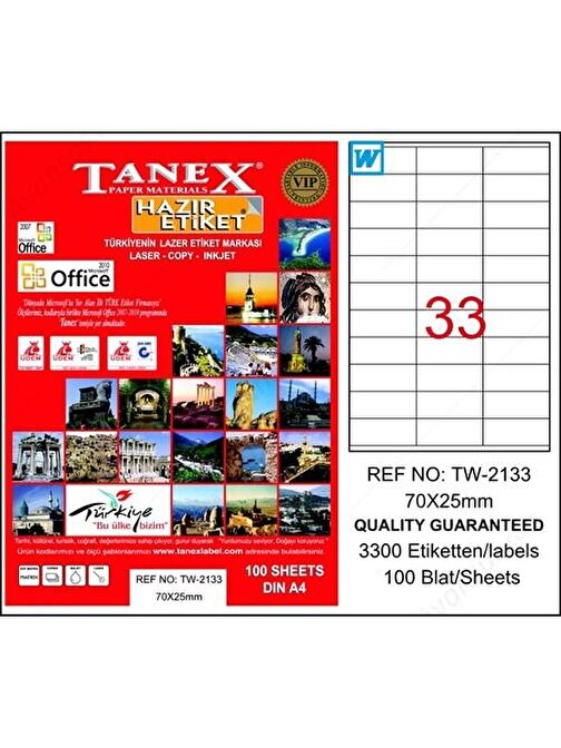 Tanex Tw-2133 70 Mm X 25 Mm 100 Sayfa Lazer
