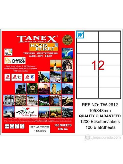 Tanex TW-2612 105x48 mm Laser Etiket 100 Adet