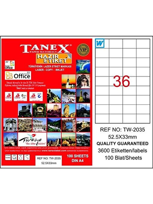 Tanex TW-2035 52,5x33 mm Laser Etiket 100 Adet