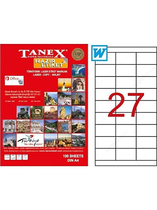 Tanex Tw-2327 70 Mm X 30 Mm 100 Sayfa Lazer