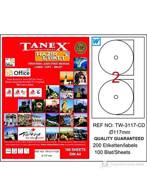 Tanex TW-3117 117 mm Laser CD Etiket 100 Adet