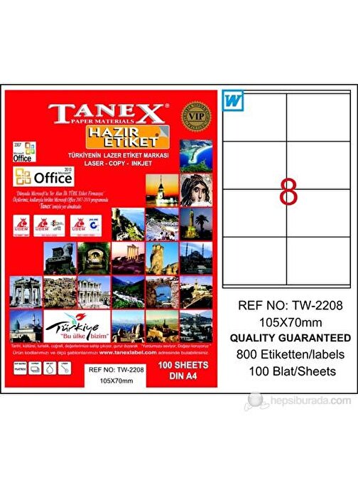 Tanex TW-2208 105x70 mm Laser Etiket 100 Adet