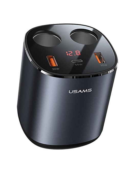 Usams Usams Us-Cc151 Dijital Göstergeli 2X30W Usb+1X65W Pd+2X60W Çakmaklık 245W Araç Hızlı Şarj Organizeri