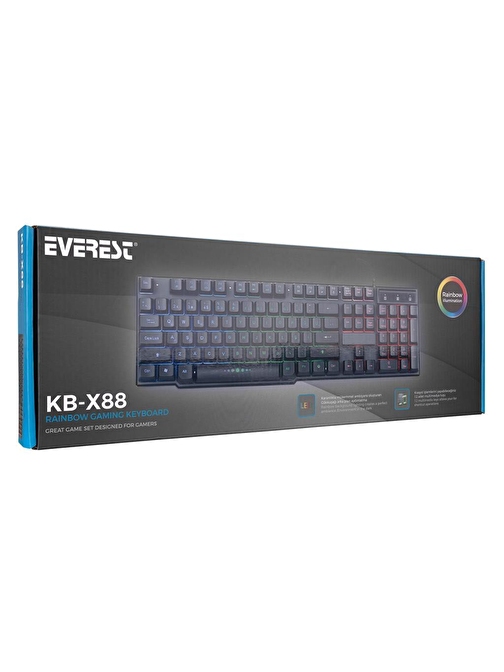 Everest KB-X88 Gökkuşağı Aydınlatmalı Türkçe Q RGB Kablolu Siyah Gaming Klavye