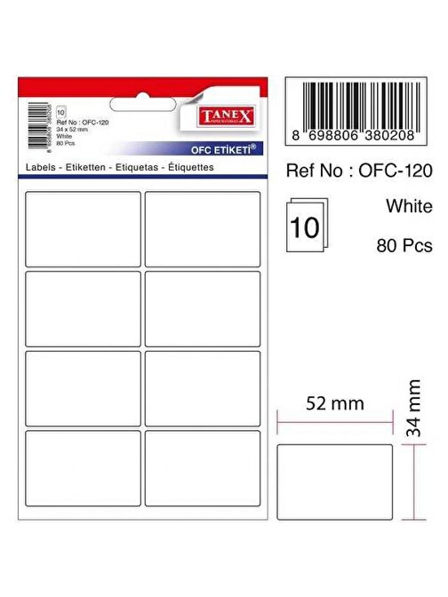 Tanex Ofc-120 Beyaz Ofis Etiketi 34x52 Mm 10 Syf-80 Adt