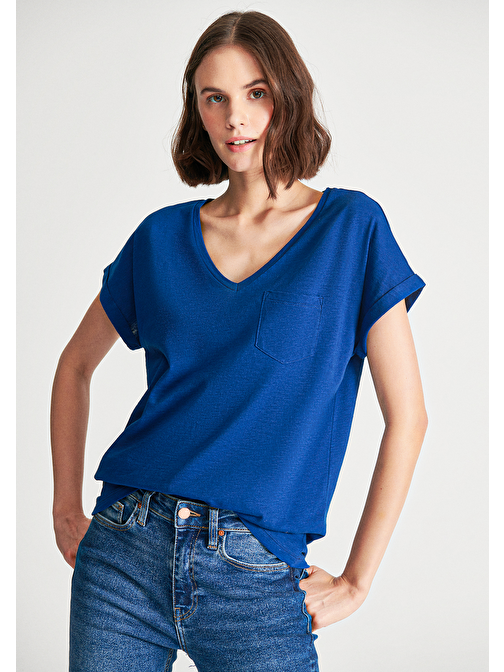 Mavi - Cepli Lacivert Basic Tişört 1600961-30808