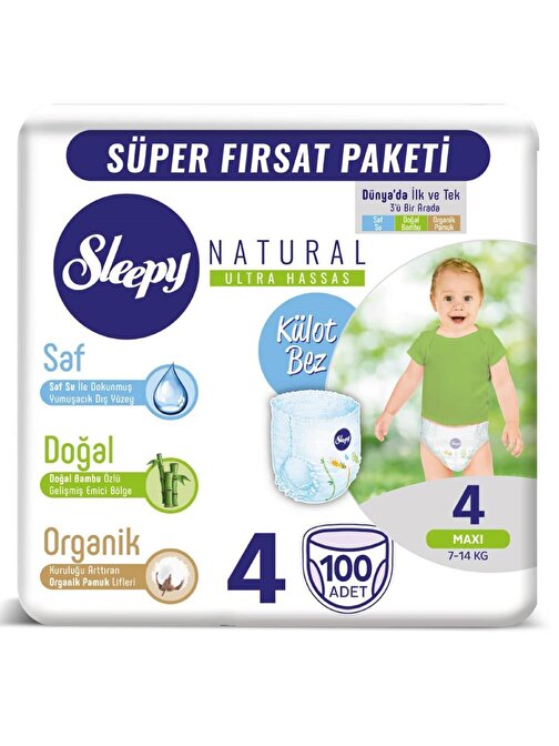 Sleepy Natural Külot 7 - 14 kg 4 Numara Bebek Bezi 100 Adet