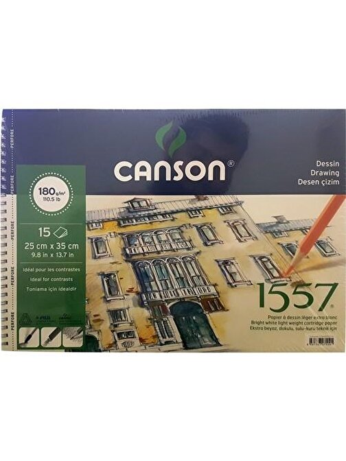 Canson 1557 180 gr 25x35 B4 15 Yaprak Resim Ve Çizim Blok Resim Defteri