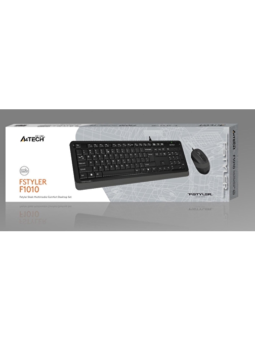 A4 Tech F1010 Türkçe Q Gri Kablolu Klavye Optik Mouse Seti