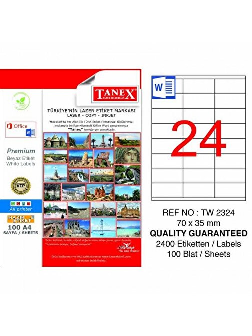 Tanex Tw-2324 Beyaz Adresleme Ve Postalama Etiketi 70 Mm X 35 Mm
