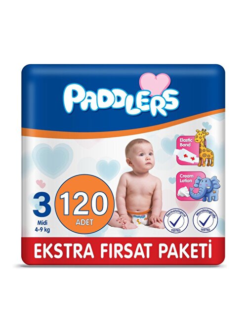 Paddlers 4 - 9 kg 3 Numara Fırsat Paketi Bebek Bezi 120 Adet