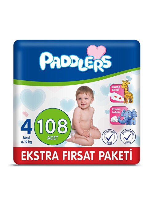 Paddlers 8 - 19 kg 4 Numara Fırsat Paketi Bebek Bezi 108 Adet