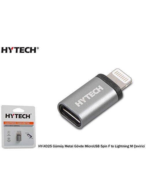 Hytech Hy-Xo25 Gümüş Metal Gövde Microusb 5Pin F To Lightning M Çevirici
