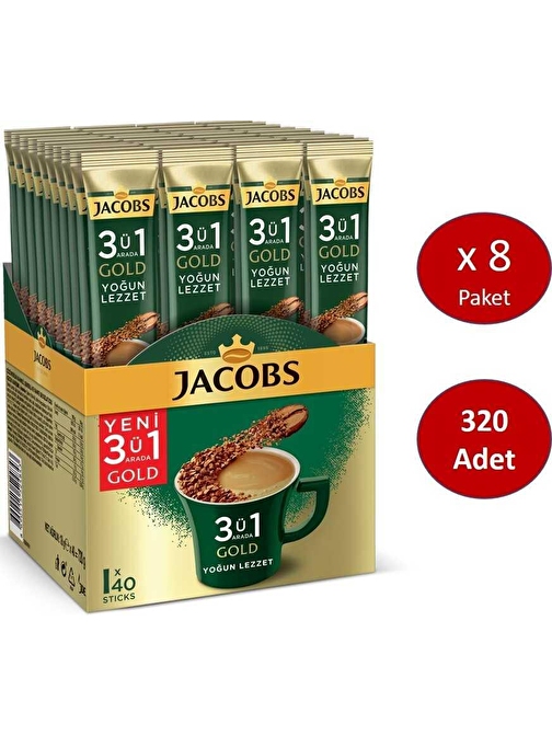 Jacobs 3'ü1 Arada Gold Kahve Karışımı Yoğun Lezzet 320 Adet 40 x 8 Paket