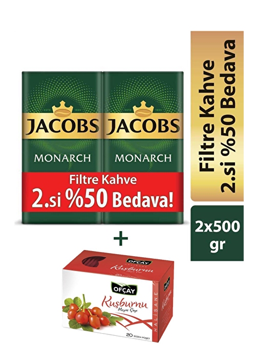 Jacobs Monarch Filtre Kahve 2 x 500 gr + Ofçay Halisane Kuşburnu Meyve Çayı