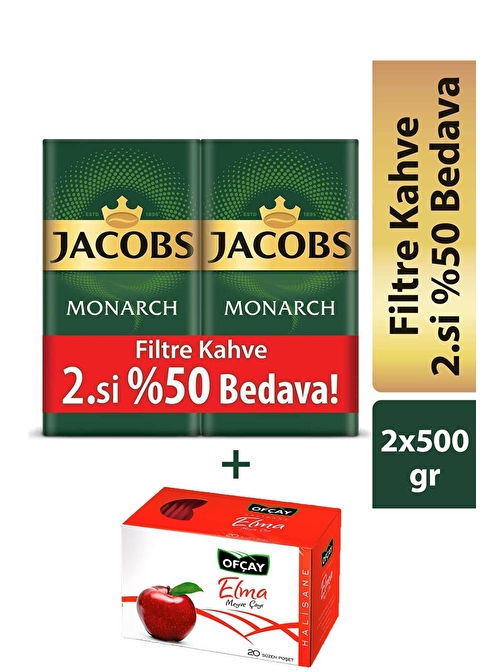 Jacobs Monarch Filtre Kahve 2 x 500 gr + Ofçay Halisane Elma Çayı