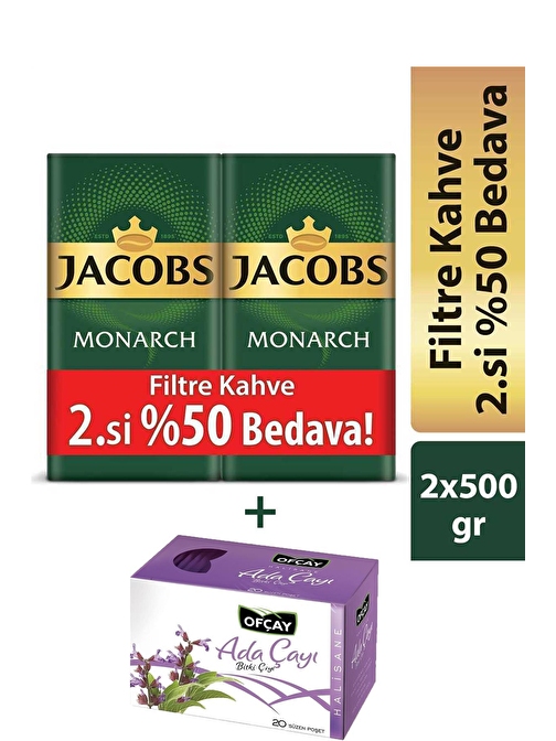 Jacobs Monarch Filtre Kahve 2 x 500 gr + Ofçay Halisane Ada Çayı