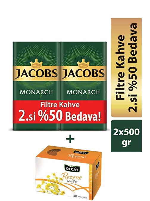 Jacobs Monarch Filtre Kahve 2 x 500 gr + Ofçay Halisane Rezene Bitki Çayı
