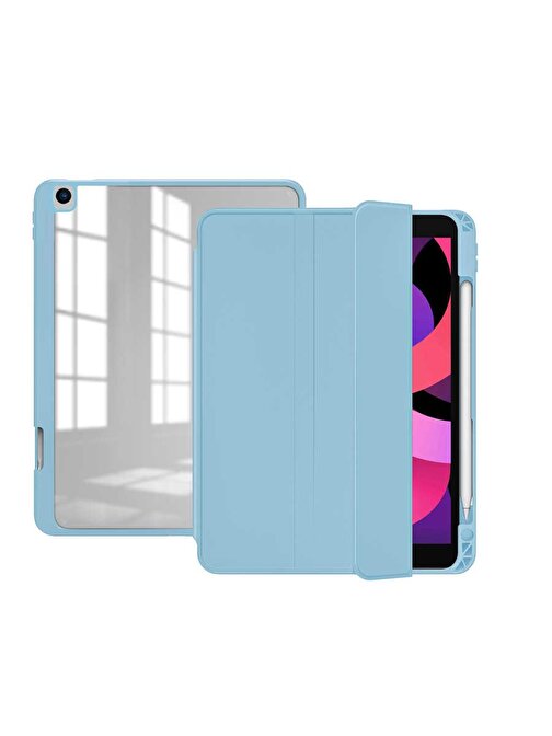 Coverzone Zore Nort Arkası Şeffaf Standlı Apple iPad 10.2 2021 9.Nesil Uyumlu 10.2 inç Tablet Kılıfı Mavi