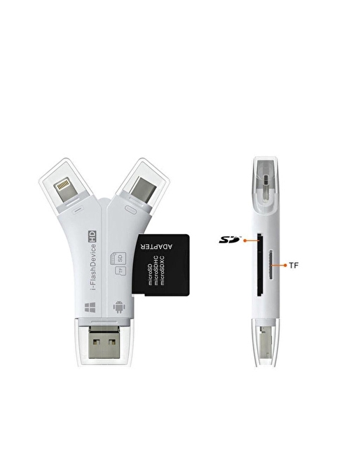 Type-C İphone Micro Usb Kart Okuyucu Sd Multi 4İn1